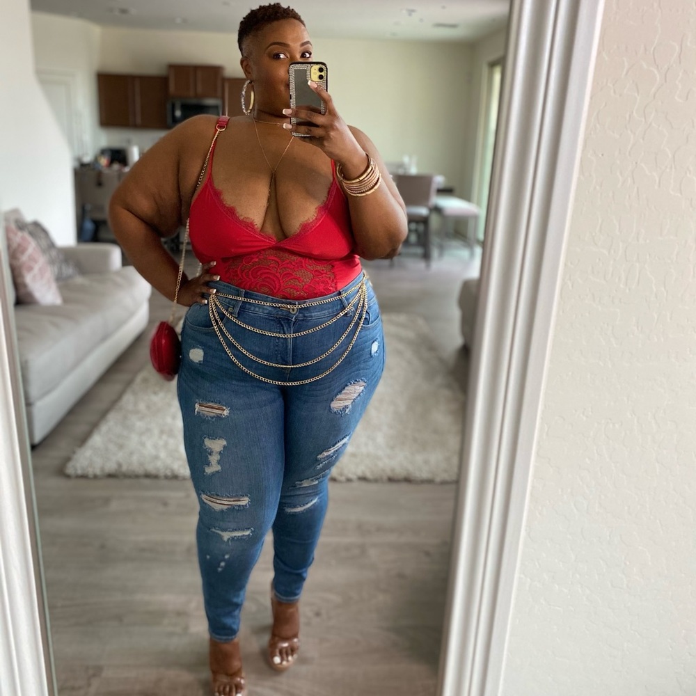 Red lace body suit